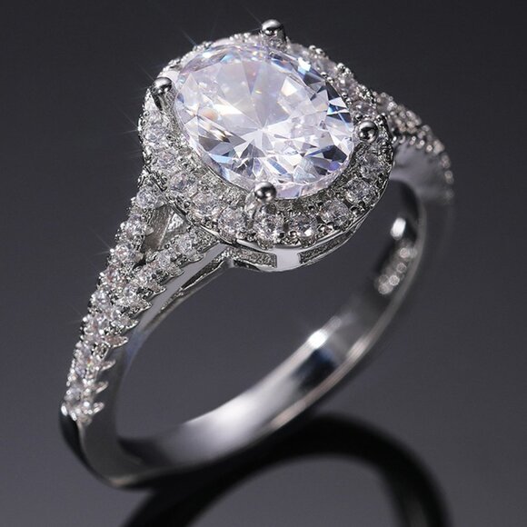 Amazon.com: SHELOVES Oval Cut White Cubic Zirconia Cz  🌸Beautiful Oval Crystal Zircon Silver Classic Wedding Ring for Women, L109